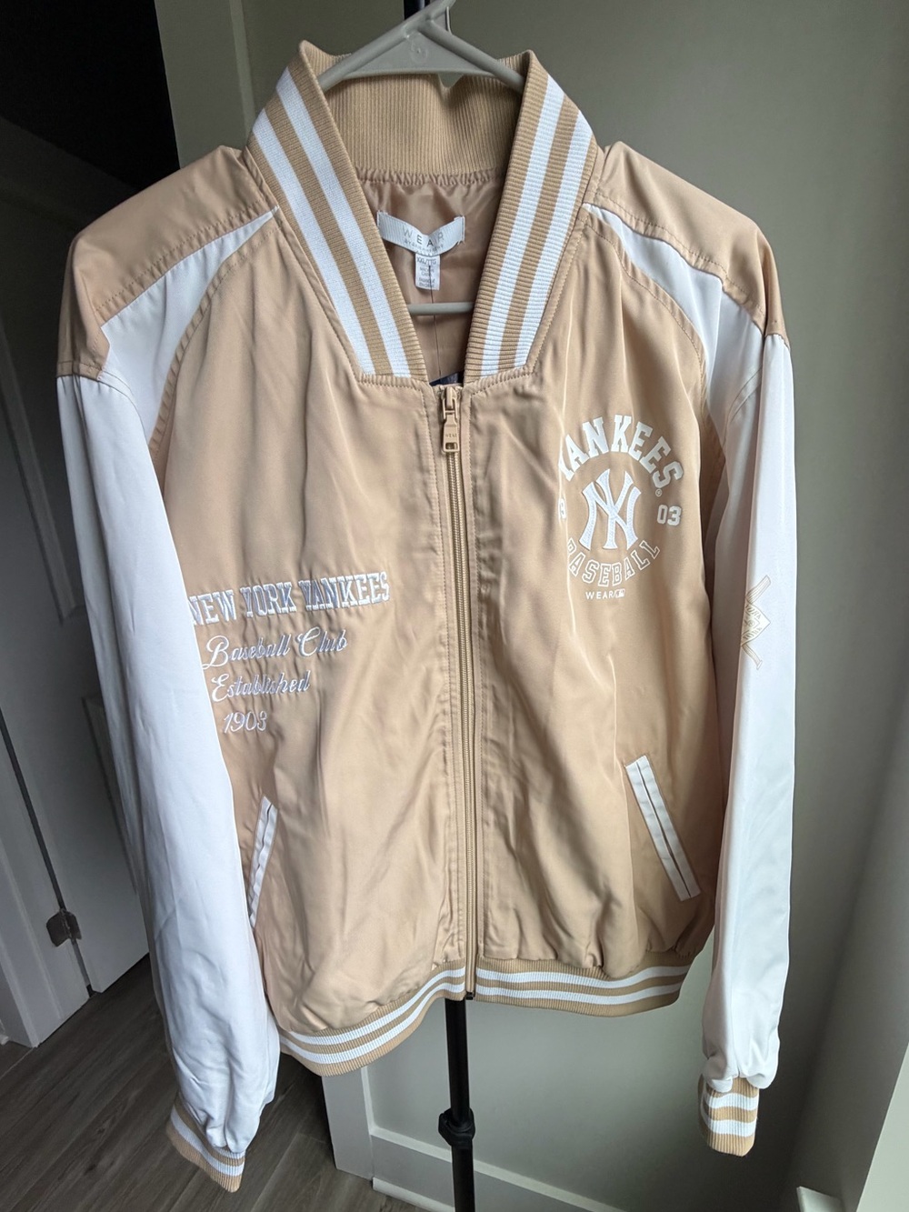 New York Yankees Beige & White Varsity Bomber Jacket